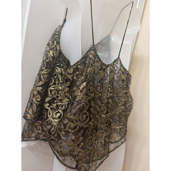 Ecote Gold Sparkle Sheer Tank Top L Urban outfitters Lurex Frills Fairy FLOWY - Picture 7 of 11